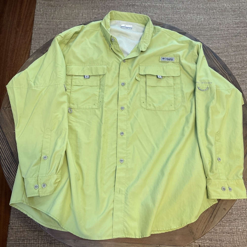 Columbia PFG Mens Omnishade Long Sleeve Lime Green Vented Fishing Shirt  XXL
